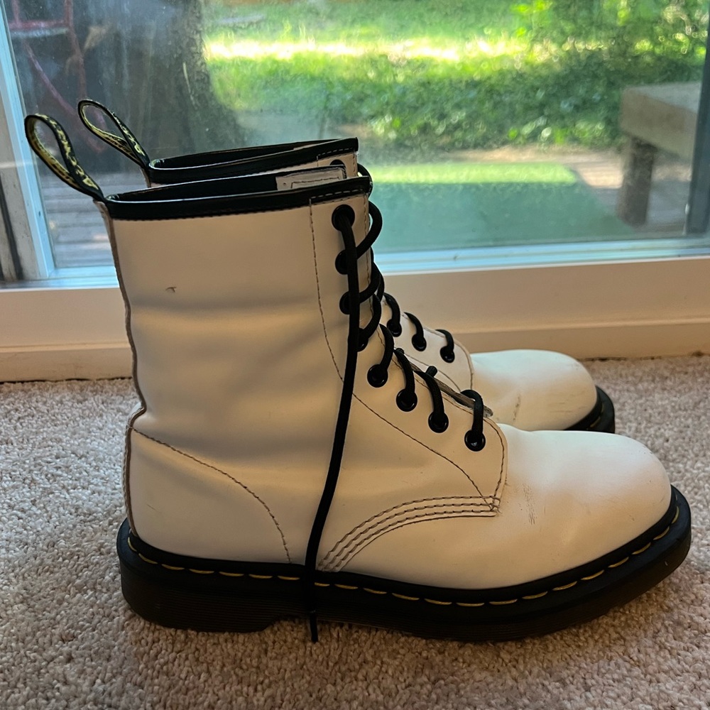 White Dr. Martens 1460 BEX SMOOTH LEATHER PLATFORM BOOTS